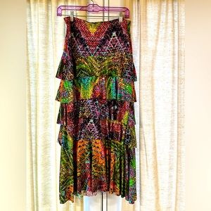 4-tiered, multi-colored maxi-skirt